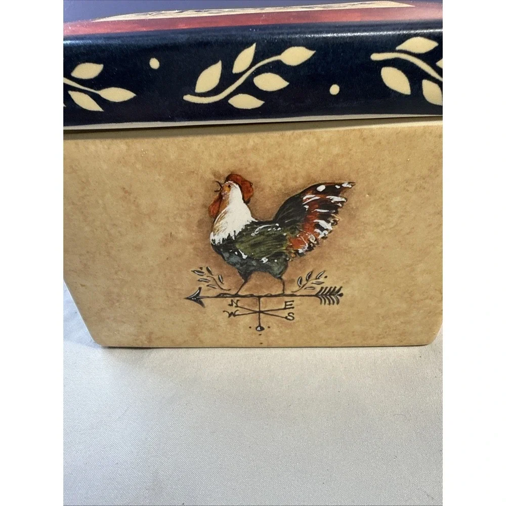 Susan Winget Certified International Ceramic Rooster Recipe Box